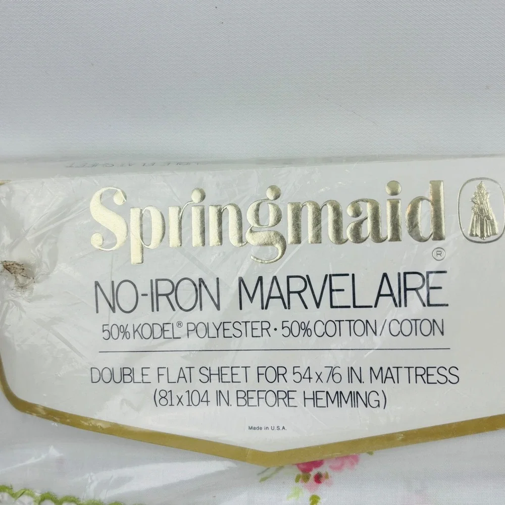Vintage Springmaid Prelude Double Flat Fitted Sheet Set Floral Rose Pink White